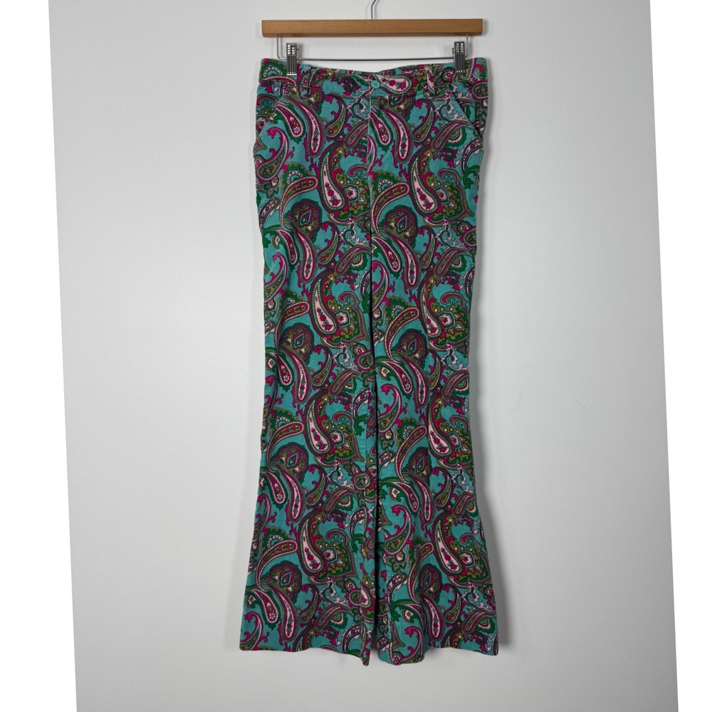 Boho Hartstrings Kids 16 Corduroy Pants Teal Pink Paisley Flare Adjustable Waist